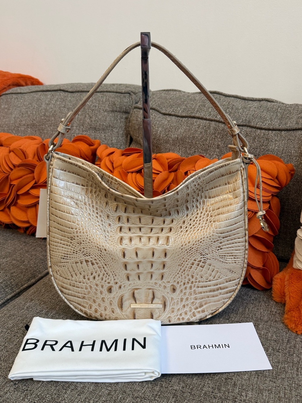 NWT Brahmin Small Kathleen Sandstorm Alden Road Genuine Leather Handbag